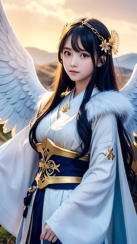 Create a cute and enchanting depiction of a female Japanese Archangel Michael, blending her powerful presence with an adorable charm.

**Overall Appearance**:
- **Height**: Slightly taller than average, with a cute and approachable presence.
- **Body Type*...