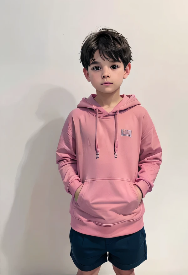 A boy with a pink hoodie with white background