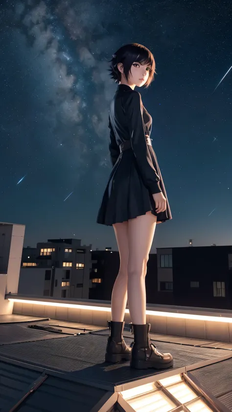 Anime girl standing on a rooftop looking at the starry night sky, Anime Wallpaper 4k, Anime Wallpaper 4 k, 4k Anime Wallpaper, Anime Art Wallpapers 8K, anime art wallpaper 4k, anime art wallpaper 4k, Anime Style 4k, Makoto Shinkai Cyril Rolland, 4K Manga W...