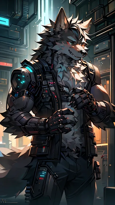 (best quality,4k,8k,highres,masterpiece:1.2),ultra-detailed,realistic,photorealistic:1.37,robotic werewolf with prosthetic cyberpunk-style realistic scan, HD surreal combat Explanation: 1. (best quality,4k,8k,highres,masterpiece:1.2): Used to indicate the ...