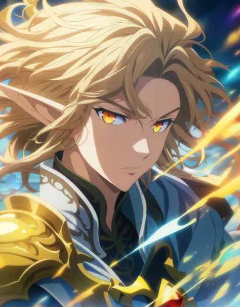 1boy, paladin portrait of a 2 4 years old male evil elf with short dark blonde hair, Dungeons & Dragons, aesthetic, dungeons and dragons, yellow irises!! elf, rogue, sharp focus, d & d, fantasy, intricate, elegant, digital painting, art, (masterpiece), (be...