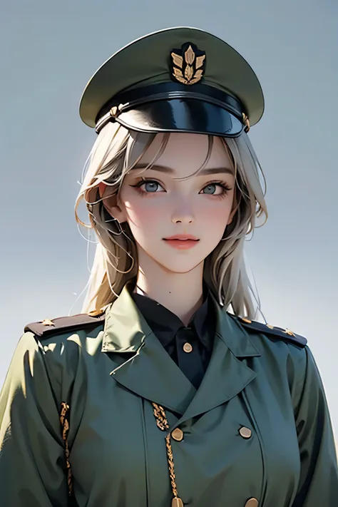 light smile, glowing skin, better quality, illustration, (realistic:1.4) 러시아 여성 soldier, russian female officer, soldier, milita...