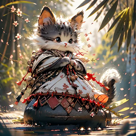 cute little surreal snow white cat, look forward,a bit, very fluffy and cute, cute smile,logo design, comics, cinematic lighting...