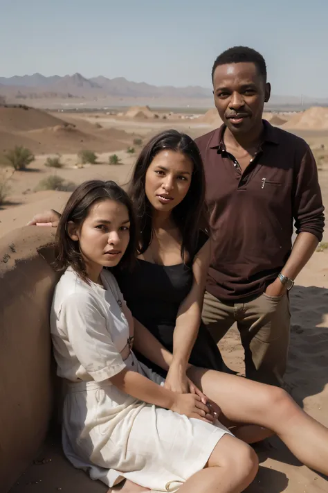 ((best quality)), ((masterpiece)), (detailed), African, desert, family photo, mother, father, 