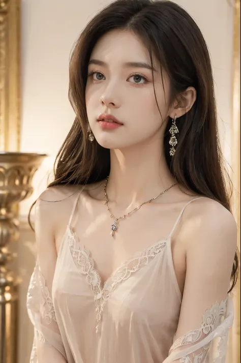 (((best quality))),(((ultra detailed))),(((masterpiece))),illustration,((1 beautiful girl,solo)),(neat medium straight hair:1.2),((slim,thin)),((small breasts,flat chest)),(sheer lace nightgown:1.3),((fair skin)),(in elavator:1.5),ambient lighting, radiant...