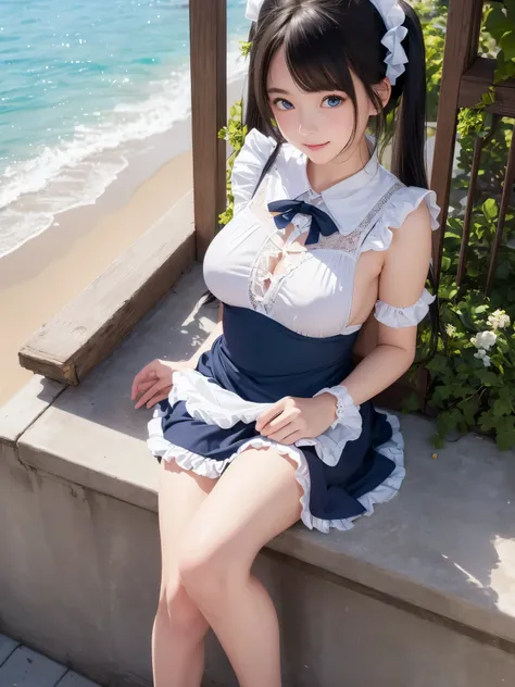 ((masterpiece)), ((highest quality、Ultra high definition)), (Very detailed),8K、Photo quality、((Amazingly cute girl)),16-year-old girl)), Two people, , (Beautiful emerald blue eyes), ((smile)),In the open-air bath overlooking the sea, Beautifully arranged b...