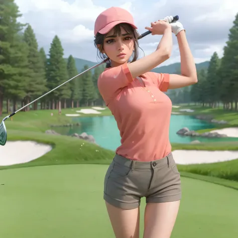 realistic beautiful detailed girl in traditional pakistani clothing playing golf on lush green golf course, beautiful detailed eyes, beautiful detailed lips, extremely detailed face and skin, long eyelashes, highly detailed, 8k, photorealistic, masterpiece...