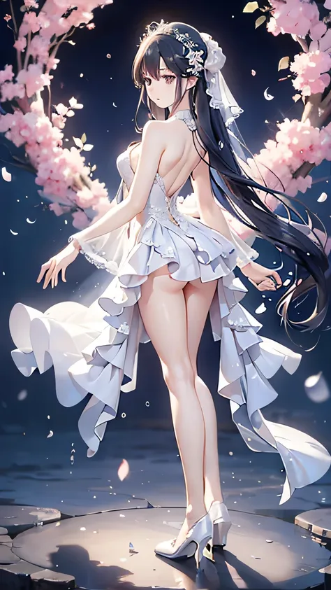 Hips，Beautiful back，Yao Yao，Fox Teacher，Water pearl wedding dress，Long hair，Added a little flexibility，Rich in layers，Soaked，Big ，Long legs，Ring wreath