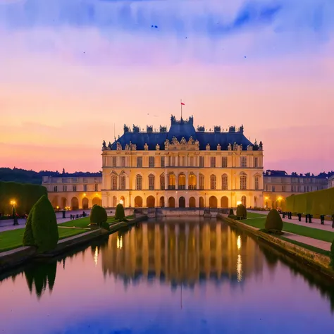 (masterpiece:1.2, Highest quality),(Very detailed),(((watercolor))),8k,wallpaper,Landscape of France,Versailles Castle,night,(((透明watercolor)))