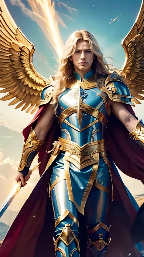 Create an ultra-realistic and imposing depiction of Archangel Michael, a powerful and revered figure in various religious traditions. 

**Overall Appearance**:
- **Height**: Tall and commanding, far taller than an average human.
- **Body Type**: Muscular a...