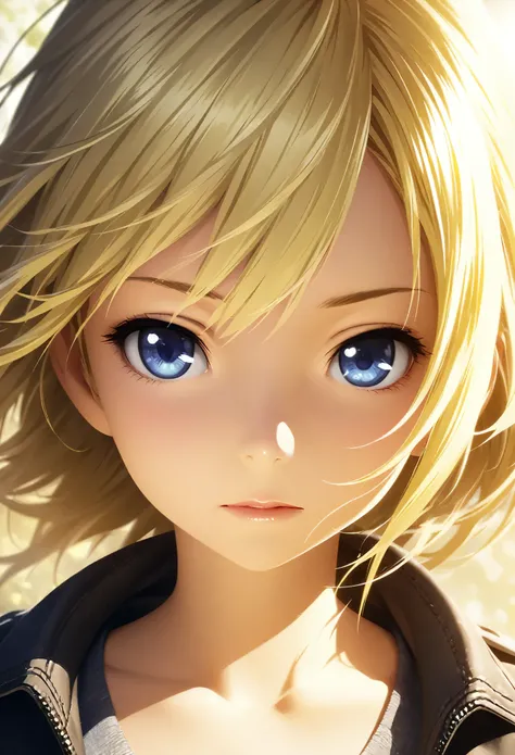 portrait, Practical, blue eyes, Blonde hair, Mid-chest, 4K resolution, High quality CG, Beautiful CG, Soft Light, Octane Rendering