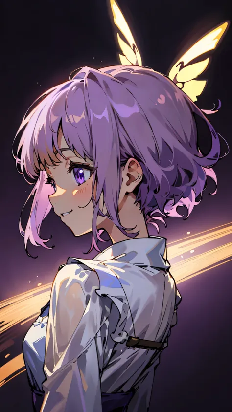 （highest quality，masterpiece，surreal），美しい light brown hair、beautiful purple beautiful eyes、purple short hair、transparent hair、tr...