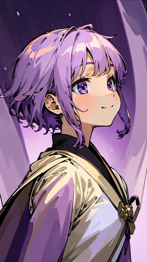 （highest quality，masterpiece，surreal），美しい light brown hair、beautiful purple beautiful eyes、purple short hair、transparent hair、tr...