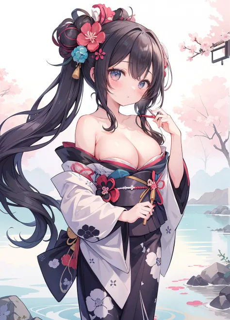 (masterpiece、Highest quality、Highest quality、Official Art、Beautiful and beautiful:1.2)、(One girl:1.3)Hatsune Miku、Twin tails,Beautiful breasts, Katsushika Hokusai, Ink Painting, Wait for the sexy warrior, Pretty face, Delicious company, A captivating sight...