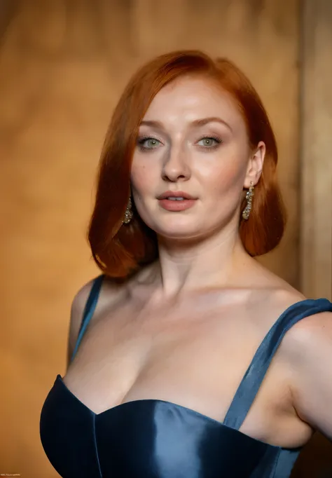 Face of Sophie Turner, Portrait of Sansa Stark, Sansa Stark played by Sophie Turner, the de facto Lady of the Eyrie, is a 60-year-old mature queen with a stunning, alluring appearance, mommy figure, wide body, heavy figure, fleshy bulky figure, Full Face, ...