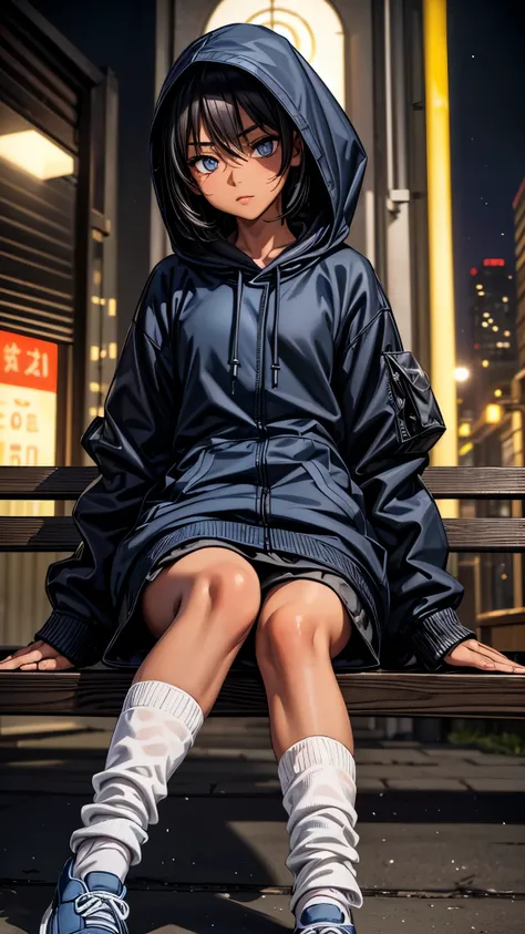 Night location,((2.0look away),((face close up)),beautiful detailed eyes, beautiful detailed lips, extremely detailed eyes and face, longeyelashes, 1 Japanese girl, inside the night park,16 years old,((dark skin color2.0)), (very short black hair),displeas...