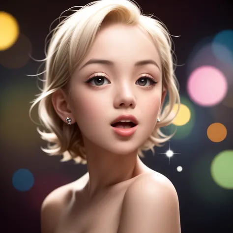 NSFW, 8k, High-level, absurd, masterpiece, best quality, primitive, very detailed CG, very detailed wallpaper, perfect lighting, Extremely detailed (((The personifying "Marilyn Monroe" as a TinyGirl))), MysticSight, Tyndall effect, Tyndall scattering, (Stu...