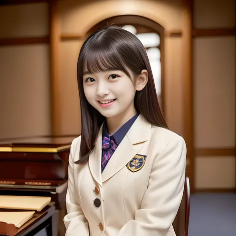 (Highest quality, masterpiece:1.2), Highest quality, High resolution, 1080P, 8k, height: 158cm, ((A noble, graceful and intelligent girl who looks like a best fat proportion Japanese young lady is seated on a grand piano and fascinates the viewer as a fash...