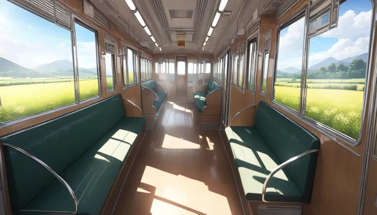 ultra-detailed, (professional lighting) hyper detailed, absurdres, 8k, noon, summer, On a rural train