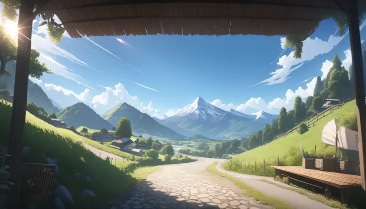 ultra-detailed, (professional lighting) hyper detailed, absurdres, 8k, noon, summer, Mountain road in the countryside