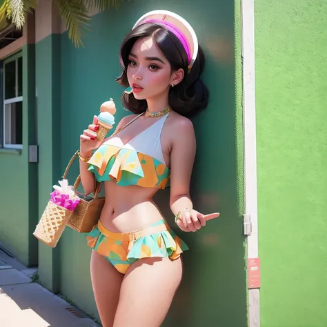 araffe1 girl in a bikini eating an ice cream cone, eating ice cream, in a bikini, angela white, giorgia meloni, katy perry, in b...