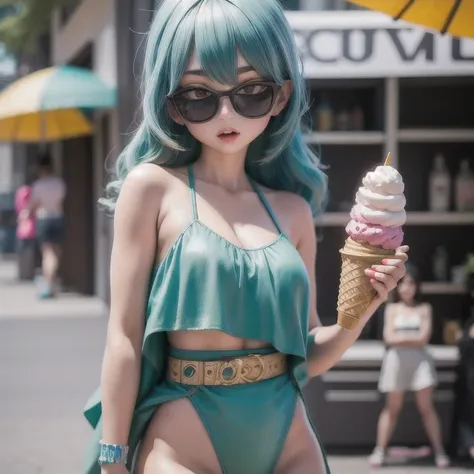 araffe1 girl in a bikini eating an ice cream cone, eating ice cream, in a bikini, angela white, giorgia meloni, katy perry, in b...