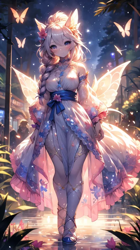 underwear, cheeky, too sexy、there is a woman in a purelyy dress posing for a picture, beast, Transparent Pajamas, Full length view, Overall situation, Transparent dream dress, Translucent Dress, Wear transparent pajamas, Full length view,Transparent flowin...