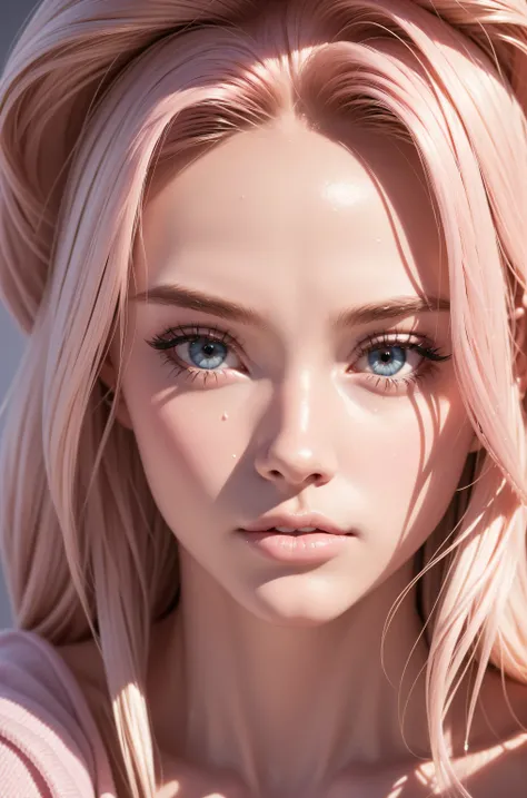22yo, Skinny blonde girl, young, teen, in her bedroom, (highly detailed background, bedroom), wearing a crop top and jeans, pretty face, pink lips, cute, sweet, innocent, beautiful lighting, alone, shy, highly detailed face, (ultra realistic), realistic sk...