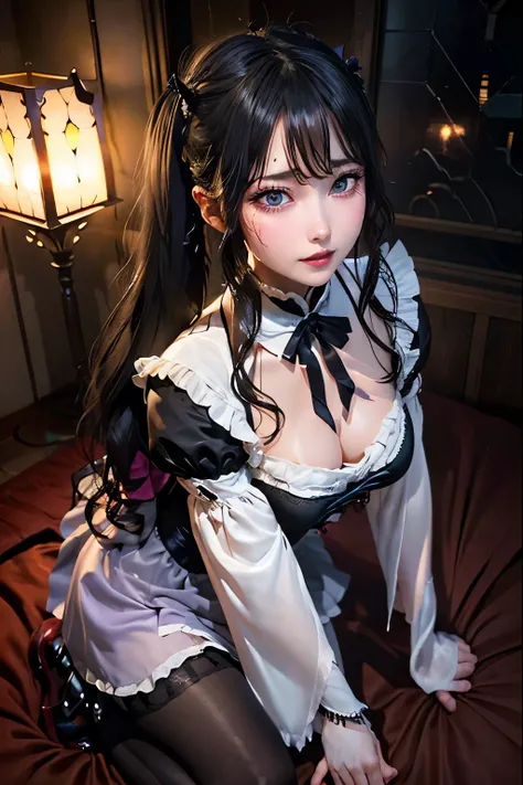 ハードなDark Gothicメイク、Black dark eyeshadow、sad、Good skin radiance、Dark Gothicメイク、Dark smile、palace、The beauty of fragrance、24-years-old、Expressions of intense sexual pleasure、Embarrassed look、Dark Gothic、Highest quality、Expression of sexual pleasure without p...