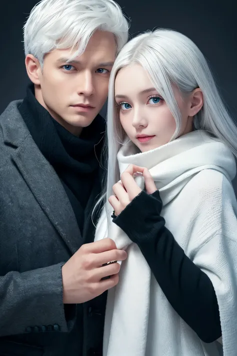 She has white skin like snow and silvery white hair that falls over her eyes.、He has cold, almost icy blue eyes.。He always has sad eyes。
He is wearing a black sweater and a green mod coat.、Always wear gloves on your hands。A scarf is wrapped around his neck...