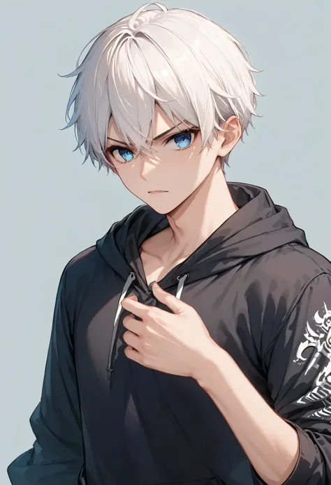 score_9, score_8_up, score_7_up,source_anime, high res image,masterpiece,best quality,anime boy,white hair,blue eyes,black hoodie,simple background,rage,