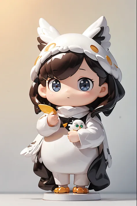 (masterpiece:1.2, Highest quality,High resolution,Super detailed),(Photorealistic Stick),8k,wallpaper,Ultra-fine painting,A figurine of a woman wearing a snowy owl stuffed toy,cute,A charming face,There is no motivation,Isometric 3D diorama