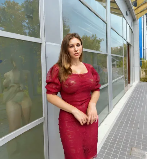 ((14k ultra best quality)) ((masterpiece)), intricate detail, ((almost )), sharp focus, professional, realistic, real life, photorealistic, fine detail, best quality, very Detailed CG unity 14k, see through dress, tight outfit , huge breasts burst out, tig...