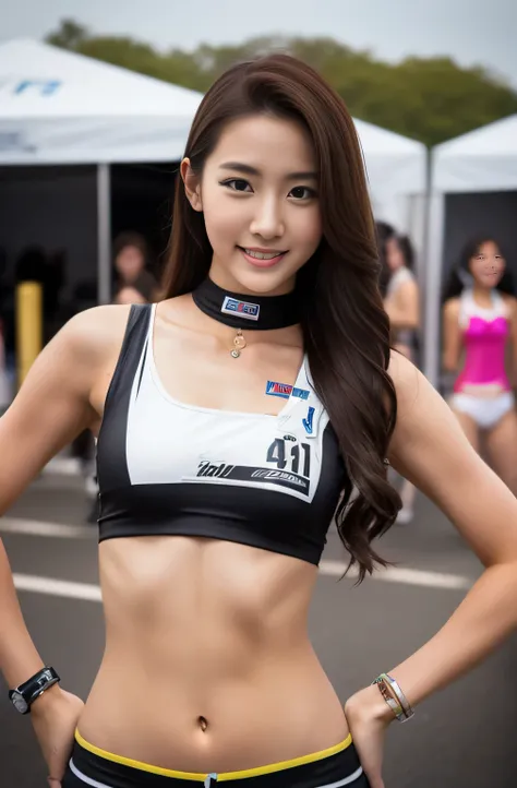 Grid Girls、Race Queen、Beautiful clavicle、No sleeve、Belly button piercing,