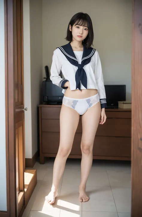 traditional sailor suit upper body、short hair、japanese high school students、18-year-old female, raw shooting, (realism: 1.8, rea...