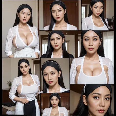 (((48 years Old, Indonesian Muslim milf, Expatriate))) ((Beauty Natural Massive Huge Breast :1.2)), after sex with her husband Boss , ((wearing Hairband, Long Black Hair)), ((Tight Sexy Apron)), ((Double K Cup breast))), ((Busty body, Full body, body Like ...