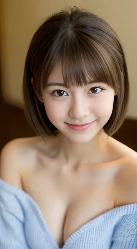 masterpiece,best quality,(Japanese girl),((Beautiful girl)),cleavage,(off shoulder:1.2),(perfect body beauty:1.2),(shy smile),From slightly above