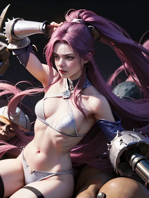 Highest quality、rape、Captured by mutants、Surrounded by mutants、defeat、Beautiful woman with very long purple hair、White Armor（Medium breast、Off the shoulder、No sleeve、No elbow pads、Belly button、High Leg、Exposed thighs）、White Armorのブーツ、Tears overflow、Frighte...