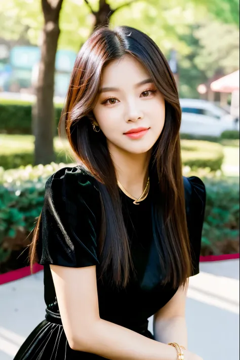 a woman in a black dress posing for a picture, portrait of jossi of blackpink, taejune kim, blackpink jennie, portrait of female korean idol, jinyoung shin, gongbi, heonhwa choe, red velvet, portrait of kpop idol, sun yunjoo, jaeyeon nam, kim hyun joo, jiy...