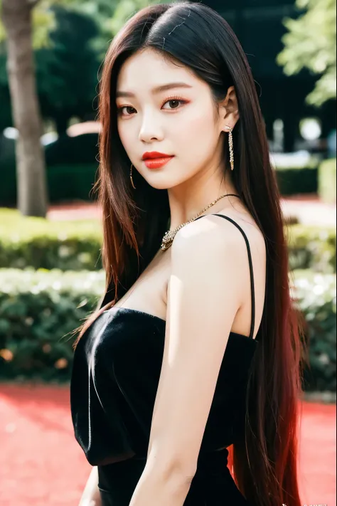 a woman in a black dress posing for a picture, portrait of jossi of blackpink, taejune kim, blackpink jennie, portrait of female korean idol, jinyoung shin, gongbi, heonhwa choe, red velvet, portrait of kpop idol, sun yunjoo, jaeyeon nam, kim hyun joo, jiy...