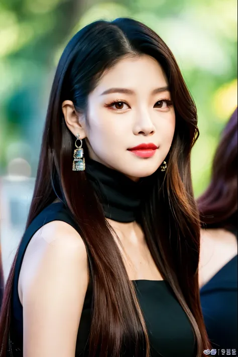 a woman in a black dress posing for a picture, portrait of jossi of blackpink, taejune kim, blackpink jennie, portrait of female korean idol, jinyoung shin, gongbi, heonhwa choe, red velvet, portrait of kpop idol, sun yunjoo, jaeyeon nam, kim hyun joo, jiy...