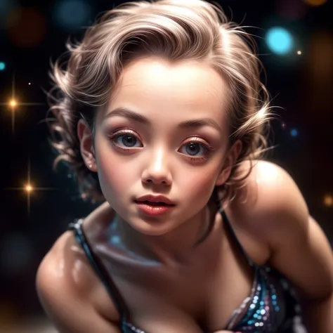 NSFW, 8k, High-level, absurd, masterpiece, best quality, primitive, very detailed CG, very detailed wallpaper, perfect lighting, Extremely detailed (((The personifying "Marilyn Monroe" as a TinyGirl))), MysticSight, Tyndall effect, Tyndall scattering, (Stu...