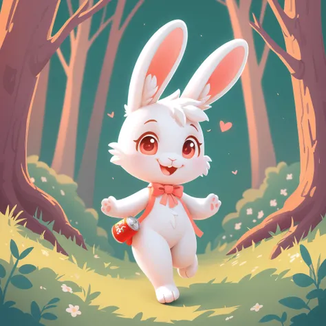 A little rabbit walking through the woods，Happy，Can be cute love