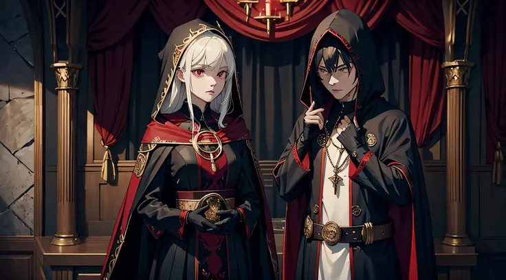    The apostles wear ceremonial robes, The tunics are predominantly black, symbolizing the connection with darkness and the mystery of vampires. Deep red details, representing blood and life. The material is made from luxurious fabrics like silk, to give a...