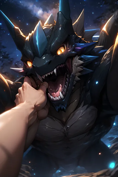 [Zekrom.cool.(((Zekrom&#39;s Hand.Zekrom&#39;s Arm.Selfie.View here.)))naked.Wild.Sharp teeth.Huge body.Physical Difference.muscular.Scales.chest.Close-up of face.Wide open mouth.Very close.Detailed mouth.tongue.saliva.throat.Detailed throat.Saliva is pull...