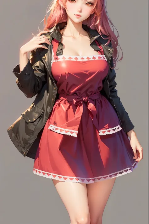 Anime girl in a red dress and black jacket posing for a photo, cute anime waifu in a kitchen apron, Kushart Krenz Kay Art for women, guweiz on artstation pixiv, Gouvez on Pixiv Artstation,  in fatrukha, digital art on pixiv, work in Guweiz style, attractiv...