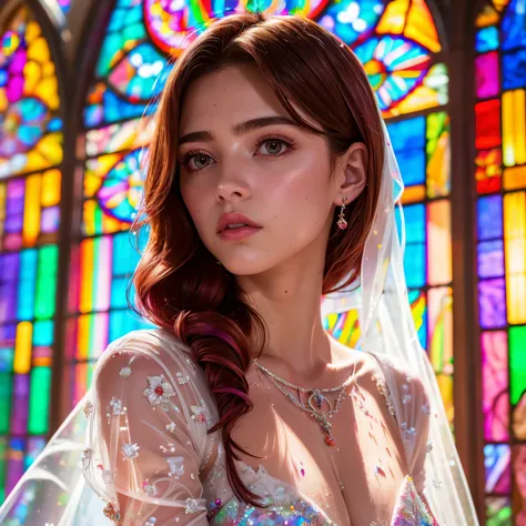 RubyRed, (ZoomedOut) ZoomLayer, TopQuality 8K masterpiece of ((Professional photo)), (((Lady Clarisse de Cagliostro))) (Detailed Delicate White WeddingDresses), Chain, Extremely detailed (KAWAII face) {VeiledFace|BlondeHair|BuleEyes}, The background is dis...