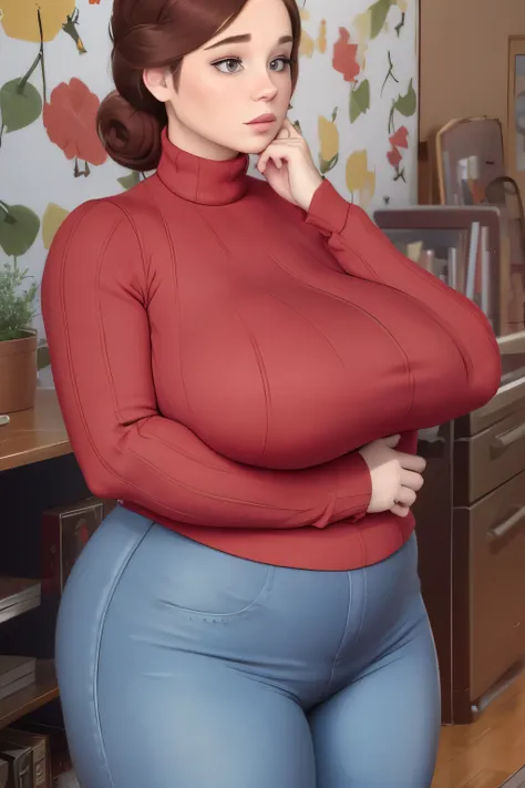 simon. very short hairstyle. choker. BBW. BBW. wedding goddess jean pants red sweater with turtleneck long sleeves knitted big tits