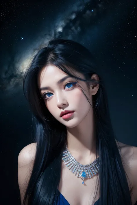 ( high quality , Extremely detailed, careful hand )Constellation-Sagittarius Goddess , Similar to Latin goodness . optimistic, fair, Funny and intelligent face . reckless, Ruthless, impatient, Overconfident style . Deep blue eyes (Eye details) , Dark blue ...