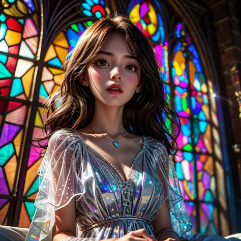 RubyRed (Cathedral from below:1.28) PerfectLighting (BokeH ZoomLayer) TopQuality 8K masterpiece of ((Professional photo)), (((Clarisse de Cagliostro))) (Detailed White WeddingDresses), Chain, (CloseUp of (Extremely detailed (KAWAII face))) {((VeiledFace))|...